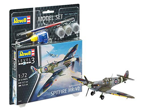 Revell Set Supermarine Spitfire M, en Kit Modelo con Base Accesorios, fácil Pegar y para pintarlas, Escala 1: 72 (63897), 12,7 cm de Largo Revell Set Supermarine Spitfire M, en Kit Modelo con Base Accesorios, fácil Pegar y para pintarlas, Escala 1: 72 (63897), 12,7 cm de Largo
