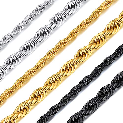 Richsteel 3mm Color Oro Cadenas Cuerdas 45cm Acero Hombre Collar Mujer Inoxidable Collar de Cadenas para Colgantes