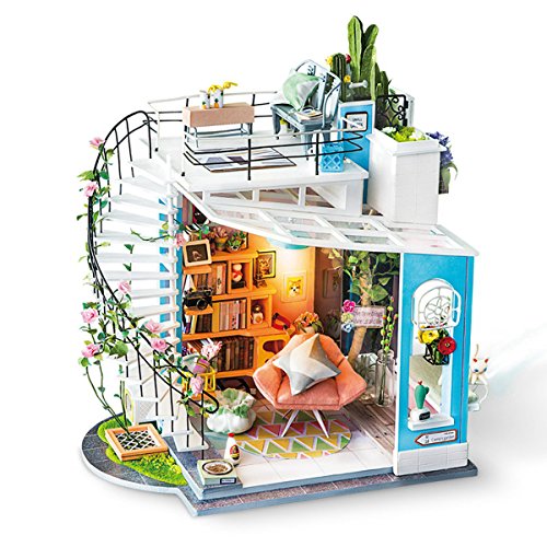 Rolife DIY Muñecas de Madera casa Manualidades Miniatura Kit Modelo & Mueble con Luces y Accesorios DIY Miniatura para la Decoración de Navidad (Dora Loft)