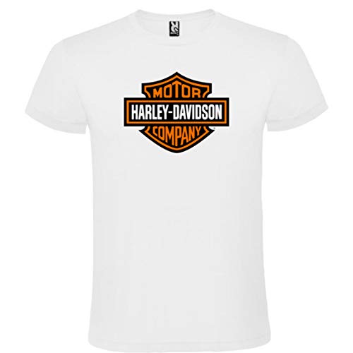 ROLY Camiseta Blanca con Logotipo de Harley Davidson Hombre 100% Algodón Tallas S M L XL XXL Mangas Cortas (L)