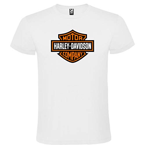 ROLY Camiseta Blanca con Logotipo de Harley Davidson Hombre 100% Algodón Tallas S M L XL XXL Mangas Cortas (L) ROLY Camiseta Blanca con Logotipo de Harley Davidson Hombre 100% Algodón Tallas S M L XL XXL Mangas Cortas (L)