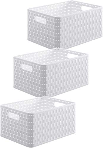 Rotho Country, Juego de 3 cajas de almacenamiento de 6 litros en apariencia de ratán, Plástico PP sin BPA, blanco, 3 x A5, 6l 28.0 x 18.5 x 29.0 cm