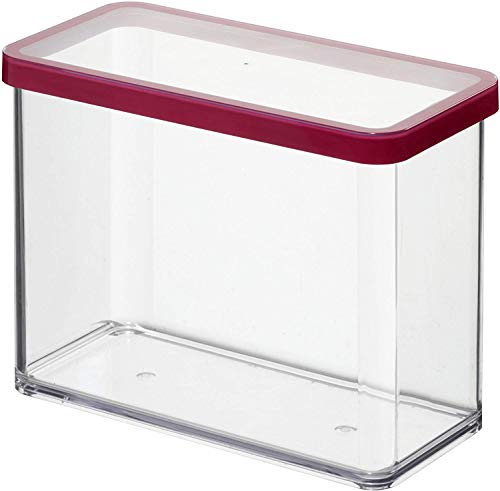 Rotho Loft, caja de almacenamiento rectangular de 2.1 l con tapa y sello, Plástico PP sin BPA, transparente, rojo, 2.1l 20.0 x 10.0 x 14.2 cm