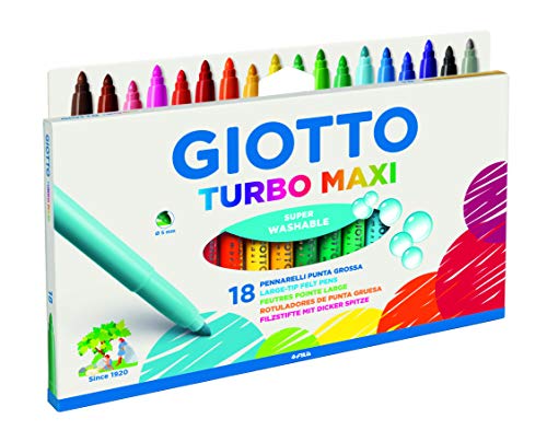 Rotuladores Giotto F076300 Turbo Maxi Estuche con Asa 18 Uds, Colores Surtidos