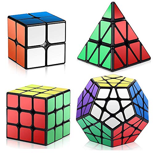 ROXENDA Cubos de Velocidad, Speed Cube Set de 2x2 3x3 Pirámide Megaminx Cube, Torneado Fácil y Juego Suave Magic Cube Colección de Rompecabezas