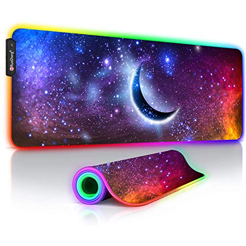 RuoCherg Alfombrillas de Ratón RGB, Grande LED Gaming Mouse Pad, 10 Modos de Iluminación, Superficie Impermeable Base de Goma Antideslizante para Jugadores, PC y Portátiles