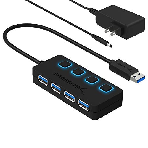 Sabrent Concentrador USB 3.0 de 4 Puertos con interruptores de alimentación LED iluminados Individuales, Adaptador de alimentación Incluido 5V / 2.5A (HB-UMP3)