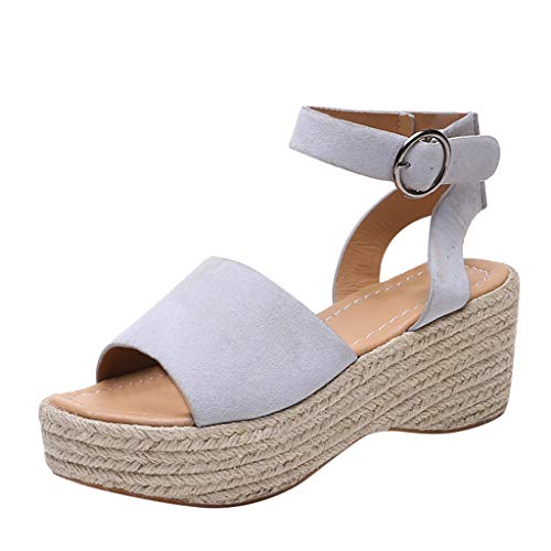 Sandalias Mujer Verano 2019 cuñas cáñamo Gran tamaño para Mujeres Sandalias con Puntera Abierta Correa de Tobillo Alpargata Color sólido Casual Zapato Romanas 35-43 riou