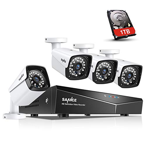 SANNCE XPoE Kit de 4 Cámaras de Vigilancia Seguridad 1080P CCTV 4CH NVR P2P y 4 Camaras 2MP IP66 Impermeable IR-Cut 36 LEDs con 1TB Disco Duro de vigilancia