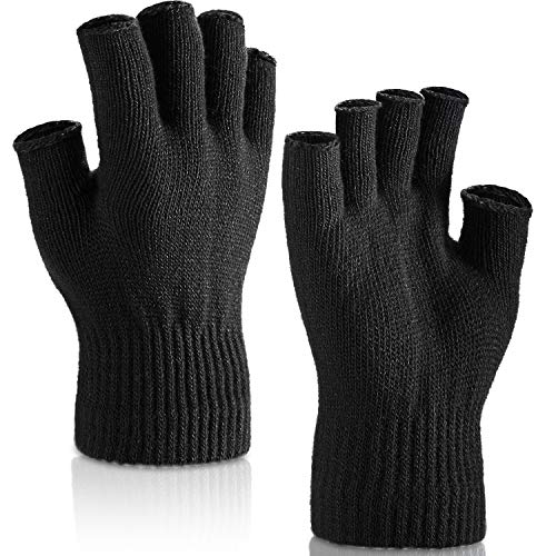 Negro//Gris MELLIEX 2 Pares Guantes sin Dedos Mitones Manoplas de Punto de Invierno Calentadores de Muñecas para Hombres y Mujeres