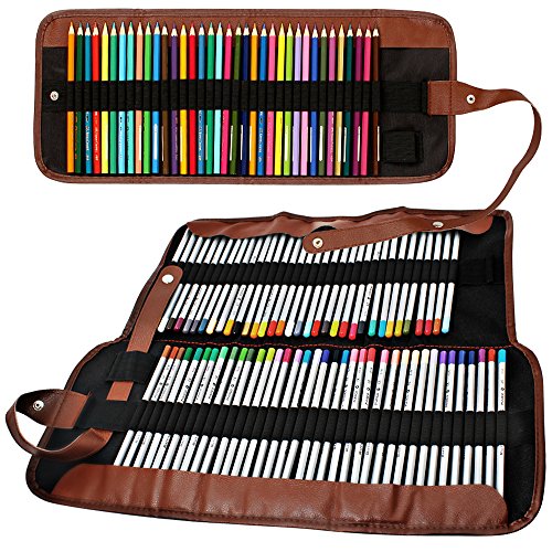 Senhai Lápices de Colores Organizador, 48 Ranura 72 Ranura + Lápiz Bolsa de Mano/Abrigo Enrollable Bolsa para la Escuela, la Oficina, Viajes (Sin lápices)