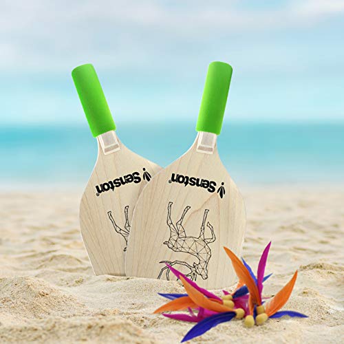 Senston Badminton Racquet Beach Raqueta Juego de Paleta de Madera, Juego de Juguetes de Playa para niños y Adultos Juegos Familiares para Interiores y Exteriores