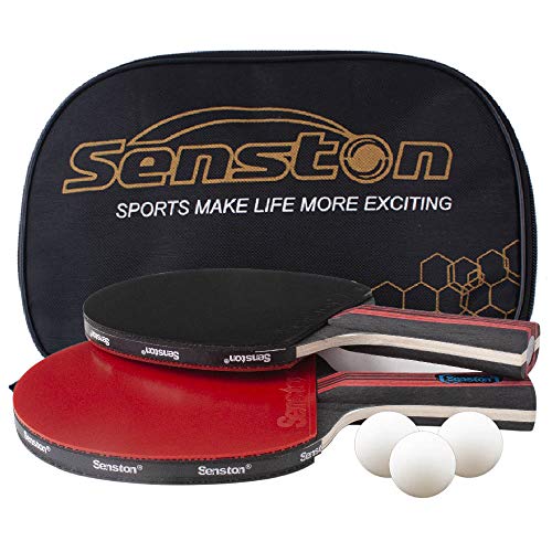 Senston Palas Ping Pong, Pelotas Ping Pong Set, 2 Raquetas de Tenis de Mesa + 3 Pelotas + 1 Bolsa,el Entrenamiento/Kit de Raqueta recreativa