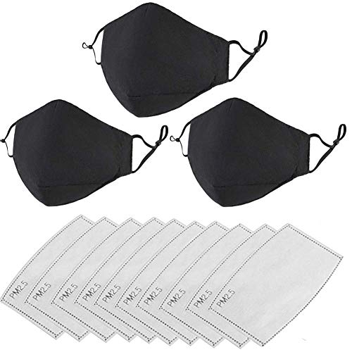 SepLee 3 protectores negro a la moda ΜαscariΙΙas, lavables y reutilizables, de algodón, transpirables, para exteriores, unisex, 10 filtros de carbón activado reemplazables SepLee 3 protectores negro a la moda ΜαscariΙΙas, lavables y reutilizables, de algodón, transpirables, para exteriores, unisex, 10 filtros de carbón activado reemplazables