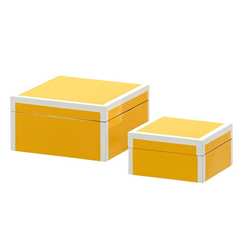 Set de 2 Cajas cuadradas de Madera MDF Amarillas y Blancas - LOLAhome