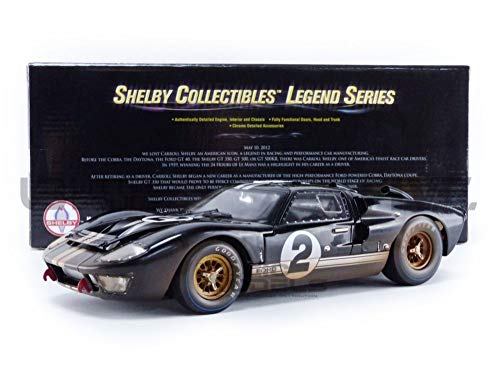 Shelby Collectibles SC431 1966 Ford GT-40 MK II #2 Negro con rayas plateadas después de la carrera (versión oscura) 1/18 modelo de coche fundido a presión Shelby Collectibles SC431 1966 Ford GT-40 MK II #2 Negro con rayas plateadas después de la carrera (versión oscura) 1/18 modelo de coche fundido a presión
