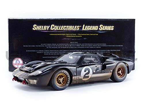 Shelby Collectibles SC431 1966 Ford GT-40 MK II #2 Negro con rayas plateadas después de la carrera (versión oscura) 1/18 modelo de coche fundido a presión