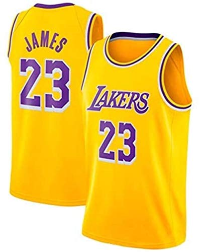 Shelfin LeBron James Lakers No.23 - Camiseta de baloncesto para hombre, unisex, sin mangas, malla bordada, color amarillo, talla pequeña)