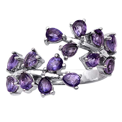 Shine Jewel 4.90 Ctw Anillo de Plata esterlina con Bypass Abierto de Piedras Preciosas de Amatista Africana púrpura (25)