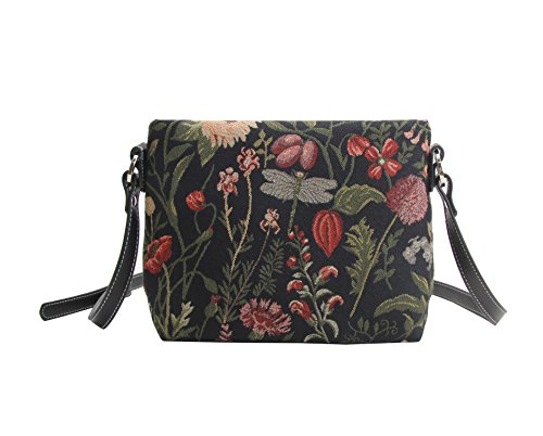 Signare Tapiz Mochila Bandolera Mujer Bolsos pequeños Mujer con diseño de Flores y Criaturas de jardín (Morning Garden Black)