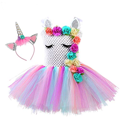 Sincere Party Vestido tutú de Unicornio de Princesa, Color arcoíris para niñas, Fiesta de cumpleaños, Disfraz de Unicornio o para Ocasiones de Vestir 8-9 años