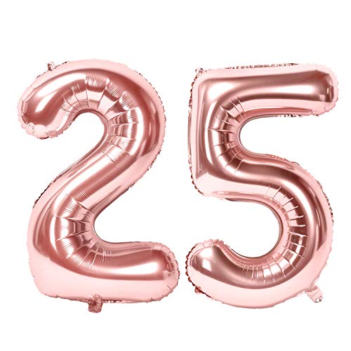 Siumir Globos de Número Número 25 Oro Rosa Globos Digital Grande Papel De Aluminio Globos Decoración de Fiestas de Cumpleaños