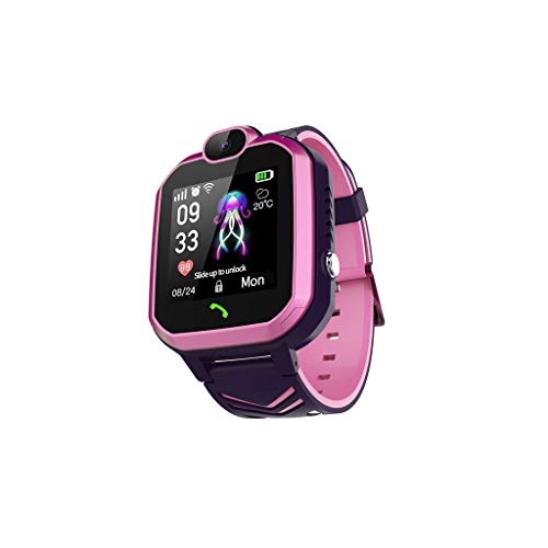 Smartwatch Reloj Inteligente con GPS para niños,Reloj Inteligente antipérdida,Adecuado para niños y niñas,Resistente al Agua IP67,Llamada bidireccional,Huella histórica,Ayuda de Emergencia (Rosa)