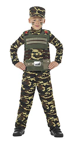 Smiffy'S 48209L Disfraz De Camuflaje Militar Para Niño De Color Con Parte De Arriba, Verde, L - Edad 10-12 Años