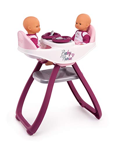 Smoby-Baby Nurse Trona gemelar con Accesorios 220344 muñecos bebé, Color Rosa