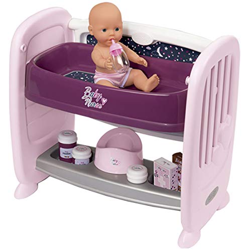 Smoby-Cuna Colecho 2-en-1 Baby Nurse para muñecos bebé 220355, Color Morado