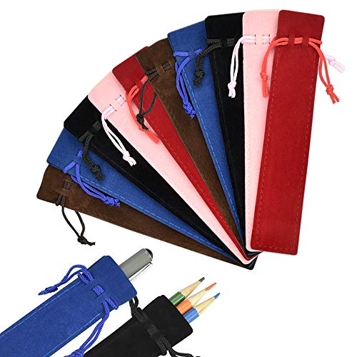 SNAGAROG - Funda de terciopelo para bolígrafos, 50 unidades, con cordón, estuche para lápices, estuche pequeño, para proteger bolígrafos, suministros de oficina, escuela, 5 colores