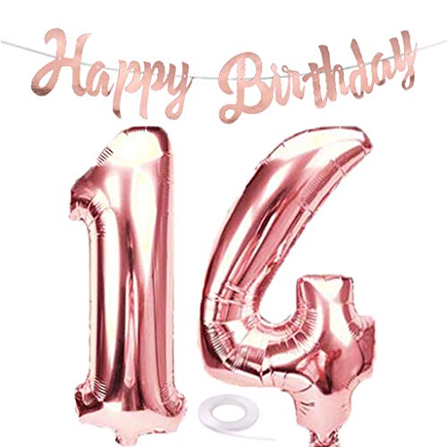 SNOWZAN Globo de 14 cumpleaños en oro rosa para niña, número 14, globos gigantes de helio, número 14, globos con números grandes de 14 años, XXL, guirnalda de 32 pulgadas, número 14, para fiesta