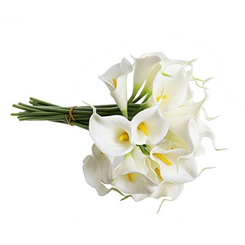 SODIAL(R) Ramo nupcial de la cala blanca con 10 flor latex del tacto real KC51 para la boda