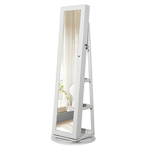 SONGMICS Armario Joyero Giratorio, Armario de Joyas 3 en 1, Gabinete de Belleza, con Espejos, estantes, Cerradura, Estilo nórdico escandinavo, Blanco con Veta de Madera JBC62W SONGMICS Armario Joyero Giratorio, Armario de Joyas 3 en 1, Gabinete de Belleza, con Espejos, estantes, Cerradura, Estilo nórdico escandinavo, Blanco con Veta de Madera JBC62W