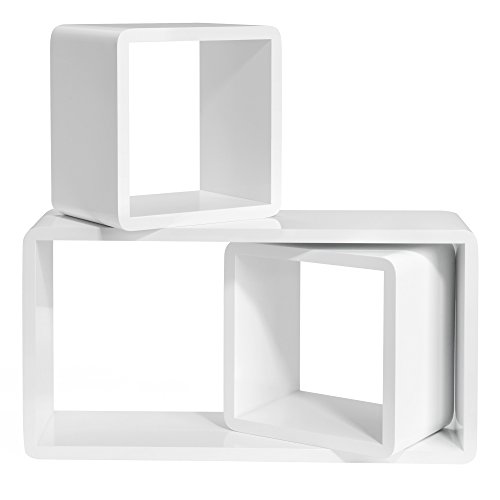 SONGMICS Juego de 3 Estantes Flotantes, Estantes de Pared, Cubos de Madera, Organizadores de Almacenaje, 15 cm Profundidad, 50, 22, 22 cm, Blanco LWS50WT SONGMICS Juego de 3 Estantes Flotantes, Estantes de Pared, Cubos de Madera, Organizadores de Almacenaje, 15 cm Profundidad, 50, 22, 22 cm, Blanco LWS50WT