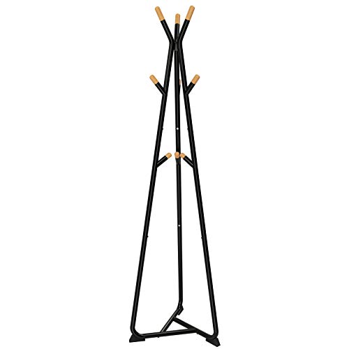 SONGMICS Perchero, Perchero de Abrigos, Árbol Libre del Pasillo, con 9 Ganchos de Madera de Haya, para Ropa, Sombrero, Bolsa, Negro, Grano Natural RCR15BY SONGMICS Perchero, Perchero de Abrigos, Árbol Libre del Pasillo, con 9 Ganchos de Madera de Haya, para Ropa, Sombrero, Bolsa, Negro, Grano Natural RCR15BY