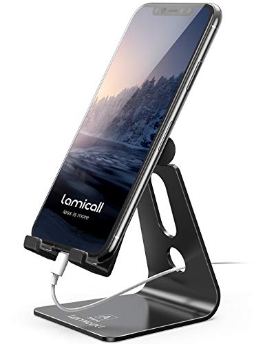 Soporte Móvil, Lamicall Multiángulo Soporte Teléfono - Soporte Dock Base para Teléfono para iPhone 12 Mini, 12 Pro Max, 11 Pro Xs Max X 8 7 6S Plus SE 5, Samsung S10 S9 S8, Huawei, Smartphones - Negro