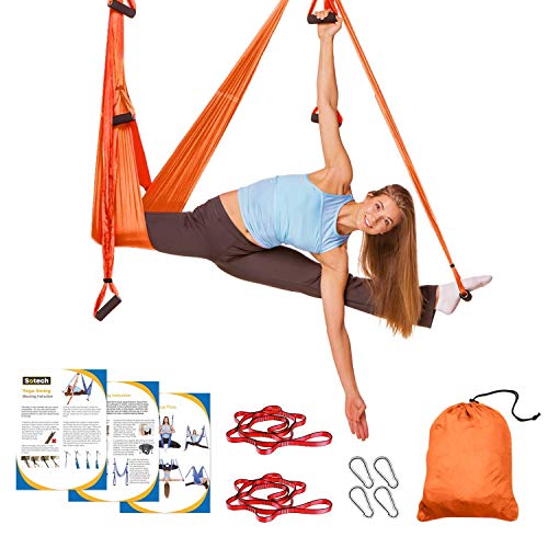 Sotech - Antigravity Yoga Hammock, Yoga Swing Set, Orange/Red, Daisy Chain 1.2 Meters, Tamaño: 250 x 150 cm, Tamaño Plegado: 26 x 24 x 11 cm