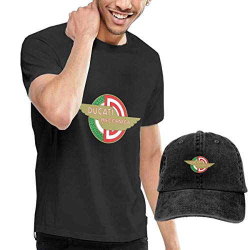 SOTTK Camisetas y Tops Hombre Polos y Camisas, Custom Ducati Meccanica Logo Tshirts with Hats for Man 100% Organic Cotton Short Sleeve Black