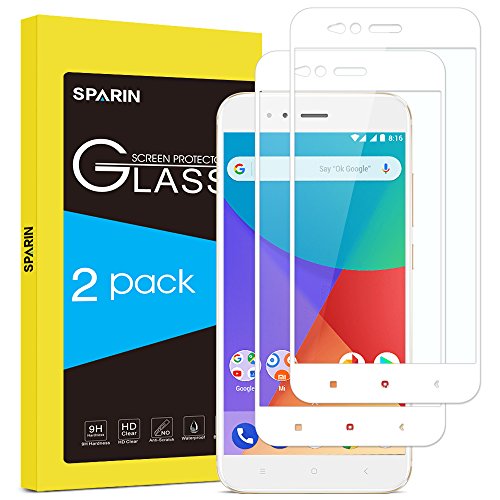 SPARIN [2-Pack] Cristal Templado Xiaomi Mi A1, Full-Cover Protector Pantalla Xiaomi Mi A1 [Sin Burbujas] [Anti-Arañazos] [Dureza 9H] [Anti-Huella] [Ajuste Vridrio Blanco