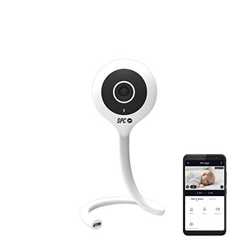 SPC Ángel - Cámara vigilabebé inteligente Wi-Fi (visión nocturna 10m, alarma de movimiento, 115º de visión, 1080p HD, dual speaker, control remoto mediante aplicación), Blanco