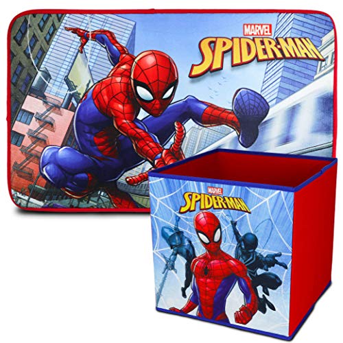 Spiderman Alfombra Infantil y Caja Juguetes Plegable, Pack Decoracion Habitacion Infantil con Alfombra Dormitorio y Organizador Juguetes Infantil | Caja Guarda Juguetes Niños