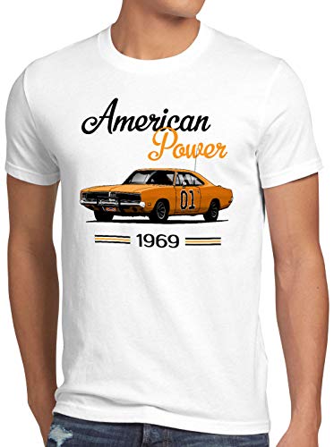 style3 American Power Camiseta para Hombre T-Shirt Charger General Lee Muscle Car, Talla:L, Color:Blanco