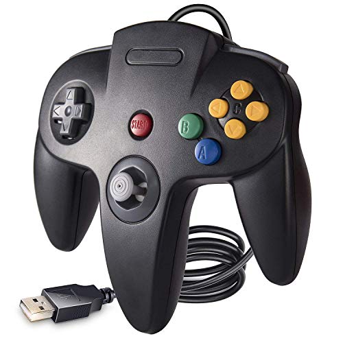 suily Controlador USB con cable para juegos N64, controlador clásico USB Gamepad Joystick para Windows PC Mac Raspberry Pi 3 (negro)