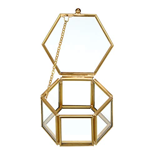 Sumnacon - Caja decorativa de cristal para joyas, joyas, joyas, joyas, joyas, collares, anillos (oro, pequeña)