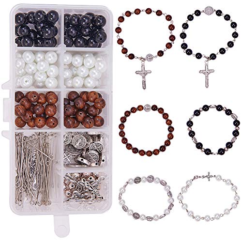 SUNNYCLUE 1 Caja DIY 6 Set Kit de Fabricación de Pulsera con Cuentas Elásticas con Cuentas Crucifijo Kit de Artesanías con Cuentas Cruzadas, Sin Níquel, Instrucción