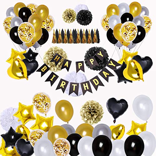 SUNPAT 98 Piezas de Decoraciones de Fiesta en Negro y Oro, Feliz Cumpleaños Banner Estrella Corazón Foil Globos 30 años 40 años 50 años 60 años 70años Cumpleaños Decoraciones Globos de Cumpleaños SUNPAT 98 Piezas de Decoraciones de Fiesta en Negro y Oro, Feliz Cumpleaños Banner Estrella Corazón Foil Globos 30 años 40 años 50 años 60 años 70años Cumpleaños Decoraciones Globos de Cumpleaños