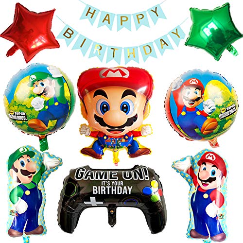 SUNSK Globo de Super Mario Banner de Happy Birthday Globo Redondo Globo de Foil Super Mario Decoración para Fiestas de Cumpleaños 10 Piezas SUNSK Globo de Super Mario Banner de Happy Birthday Globo Redondo Globo de Foil Super Mario Decoración para Fiestas de Cumpleaños 10 Piezas
