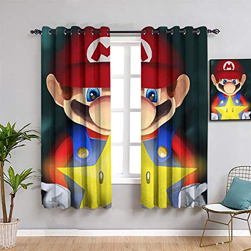 Super Mario Super Mario Bros - Cortinas personalizadas para oscurecimiento de la habitación, cortinas anchas, 55 x 63 pulgadas