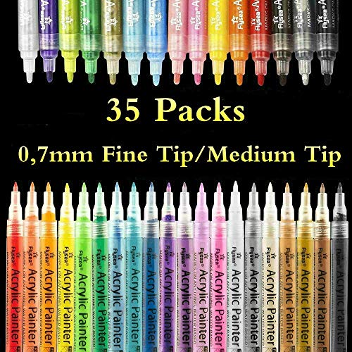 SUPERSUN 0.7mm & 2mm Rotuladores Pintura Acrílico, 35 Colores Marcadores Acrilicos Punta Fina para Pintura de Tela, Cristal, Metal, Ceramica, Madera, Piedras, Plastico, Porcelana SUPERSUN 0.7mm & 2mm Rotuladores Pintura Acrílico, 35 Colores Marcadores Acrilicos Punta Fina para Pintura de Tela, Cristal, Metal, Ceramica, Madera, Piedras, Plastico, Porcelana